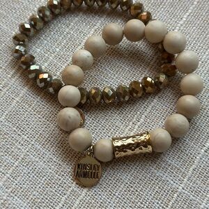 Kinsley Armelle Gold and Tan Beaded Bracelet Duo